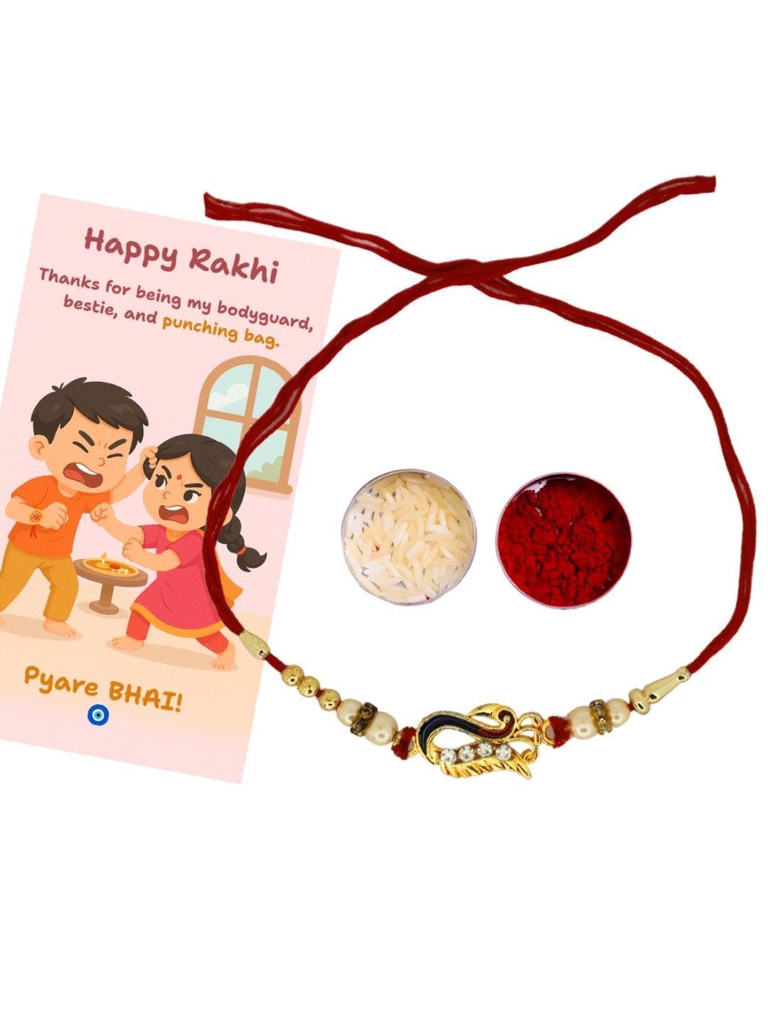 Anouk Thread Rakhi With Roli Chawal & Greetings Card