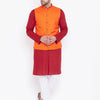 Men's Maroon Cotton Blend Straight Jacket  Kurta and Pyjama Set