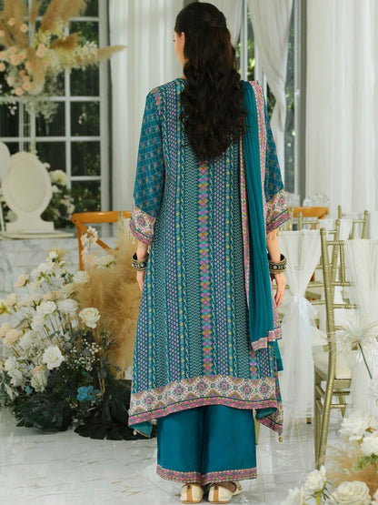 Ethnic Motifs Printed Mirror Work Pure Silk A-Line Kurta & Palazzos With Dupatta