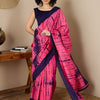 Women's Bhagalpuri Silk Navy Blue Printed Ready to Wear With Blouse Piece