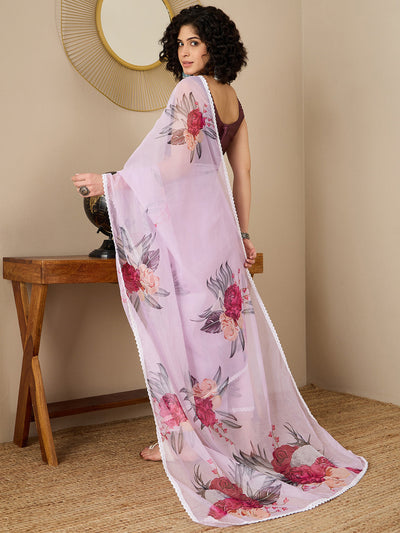 Women's Organza Magenta Digital Print Ready to Wear With Blouse Piece