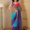 Women's Organza Navy Blue Solid Ready to Wear With Blouse Piece