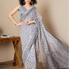 Women's Linen Grey Printed Ready to Wear With Blouse Piece