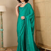 Women's Satin Sea Green Embellished Ready to Wear With Blouse Piece