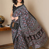 Women's Dola Silk Black Digital Print Ready to Wear With Blouse Piece