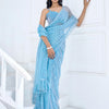 Women's Lycra Blue Embellished Ready to Wear With Blouse Piece