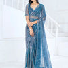Women's Lycra Teal blue Embellished Ready to Wear With Blouse Piece