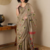 Women's Cotton Silk Brown Woven Design Ready to Wear With Blouse Piece