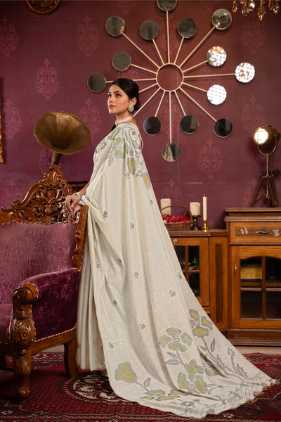 Indyancart GR Women's Ruby Beige & Pista Mul Cotton Woven Saree