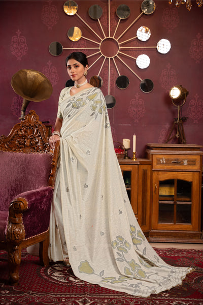 Indyancart GR Women's Ruby Beige & Pista Mul Cotton Woven Saree