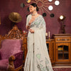 Dhiyona GR Women's Ruby Beige & Sea Green Mul Cotton Woven Saree