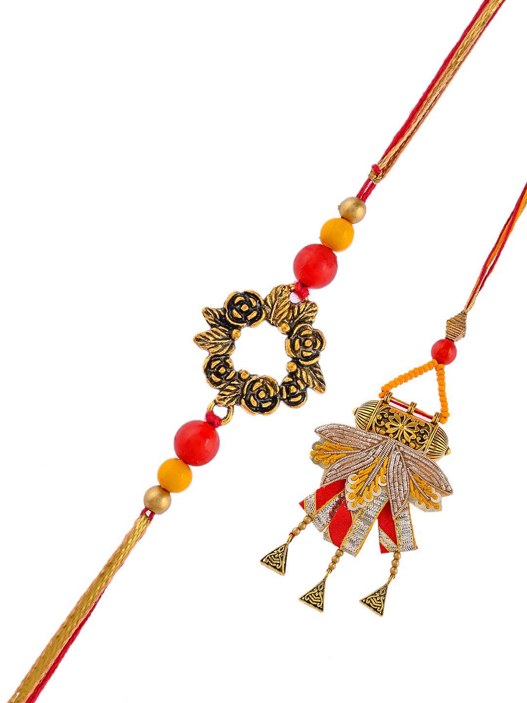 Anouk Orange Beaded Bhaiya Bhabhi Rakhis With Roli Chawal & Greeting Card