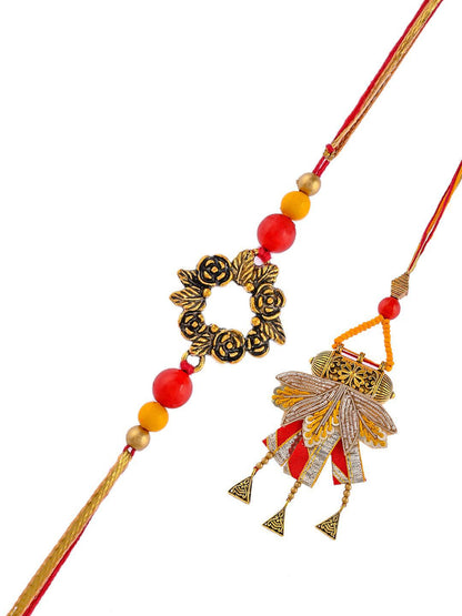 Anouk Orange Beaded Bhaiya Bhabhi Rakhis With Roli Chawal & Greeting Card