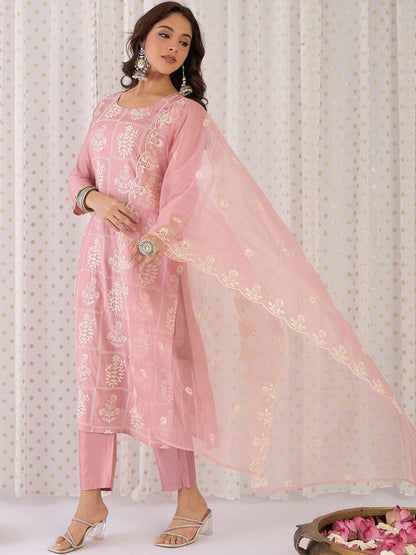 Women Ethnic Motifs Embroidered Regular Thread Work Kurta with Trousers & With Dupatta