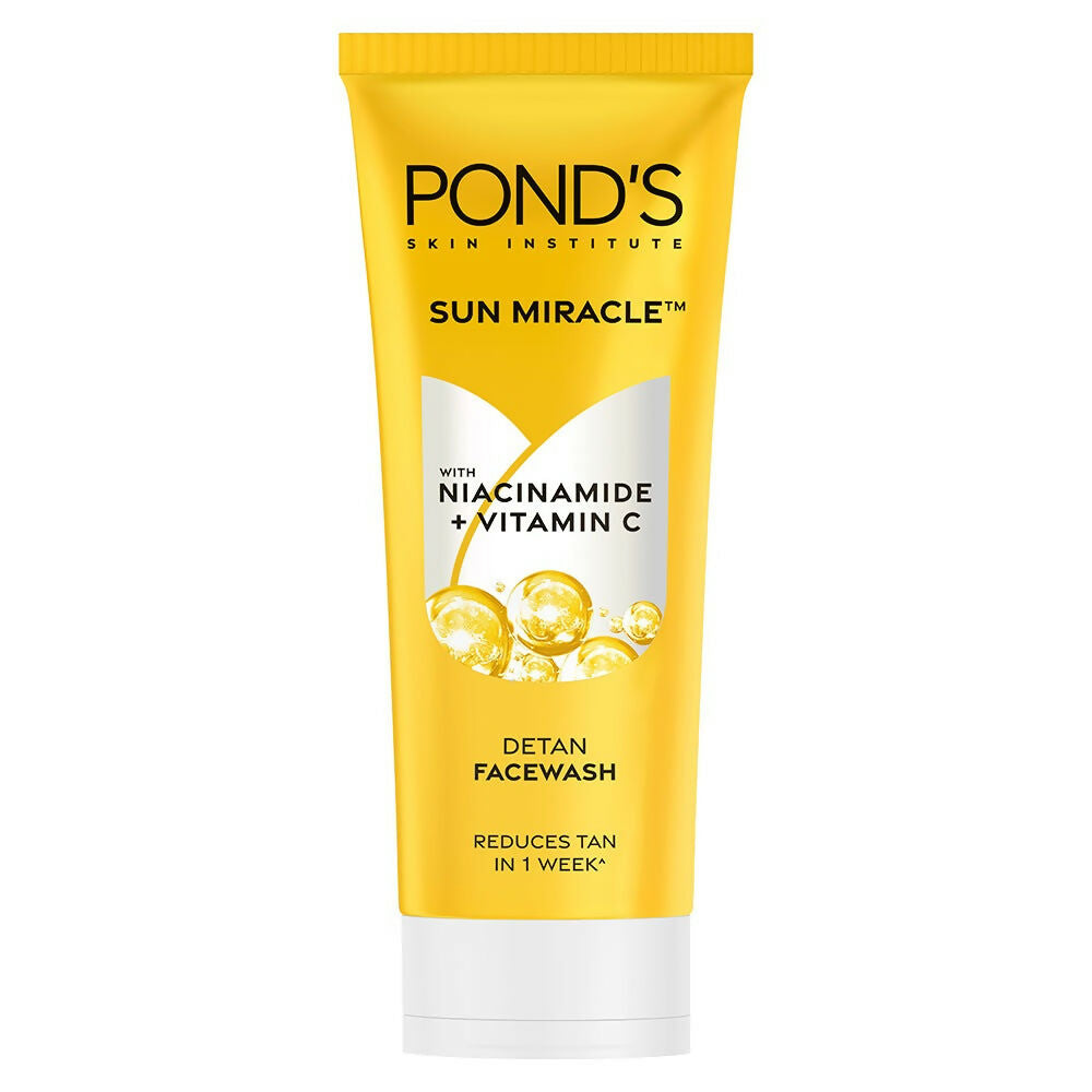 Ponds DeTan Face Wash with Niacinamide and Vitamin C, showing the product bottle with the label and front view.