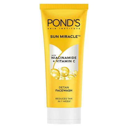 Ponds DeTan Face Wash with Niacinamide and Vitamin C, showing the product bottle with the label and front view.