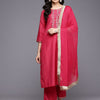 Dhiyona VA Women's Ethnic Motifs Yoke Design Thread Work Kurta with Trousers & Dupatta