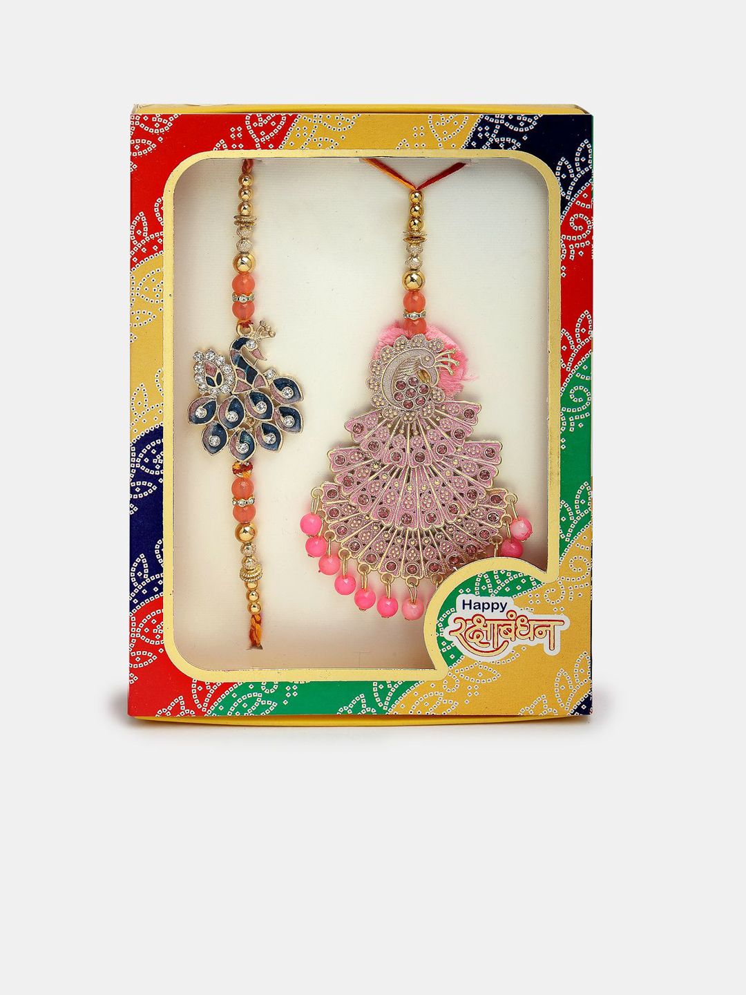 Anouk Stones Studded And Beaded Bhaiya Bhabhi Rakhis With Roli Chawal Chandan & Mishri