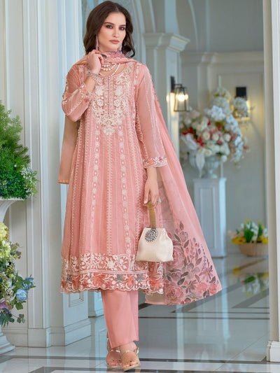 Indyancart IE Women Ethnic Motifs Embroidered Regular Thread Work Kurta with Trousers & With Dupatta