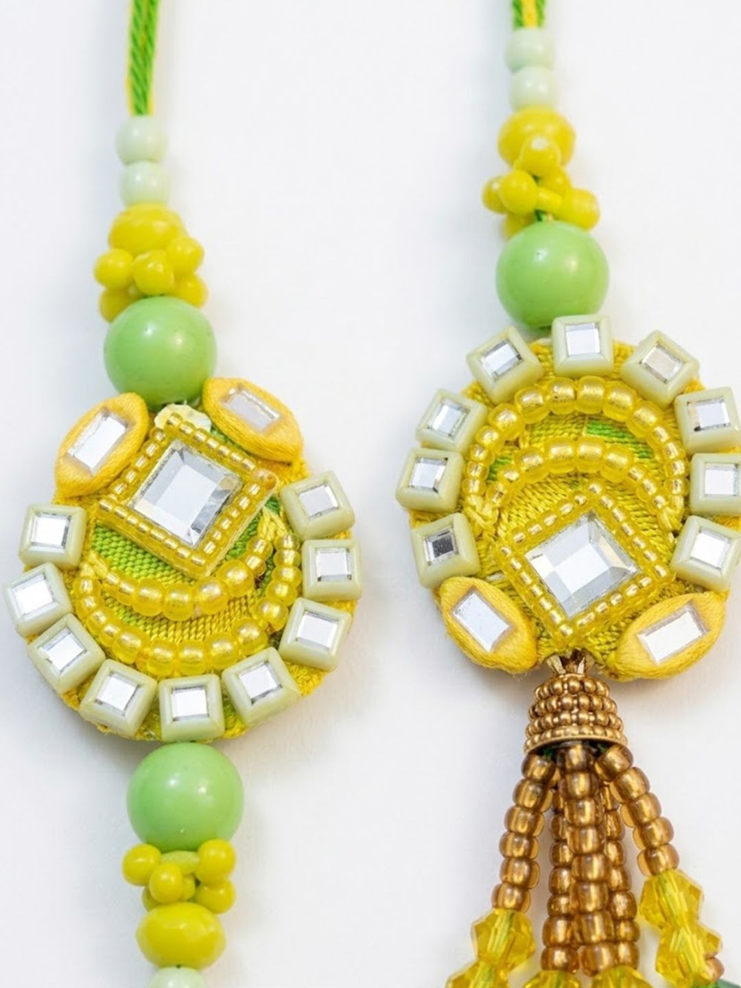 Anouk Set Of 2 Artificial Beads Mirror Work Bhaiya Bhabhi Rakhi With Roli Chawal Chandan