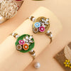 Dhiyona Set Of 2 Green Beaded Rakhi With Roli Rice & Greeting Card