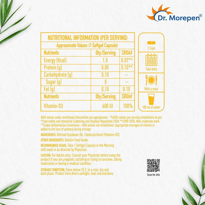 Dr. Morepen Vitamin D3 600 IU Capsules