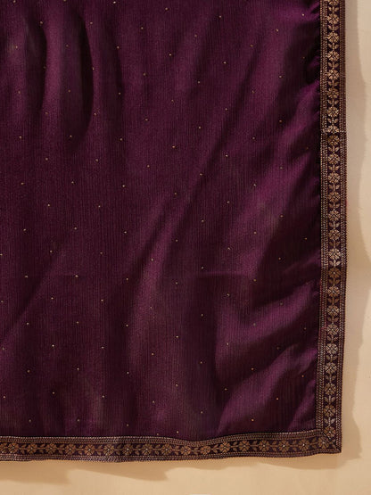 Indyancart IE Burgundy Floral Woven Design Thread Work Straight Kurta with Trousers & Dupatta