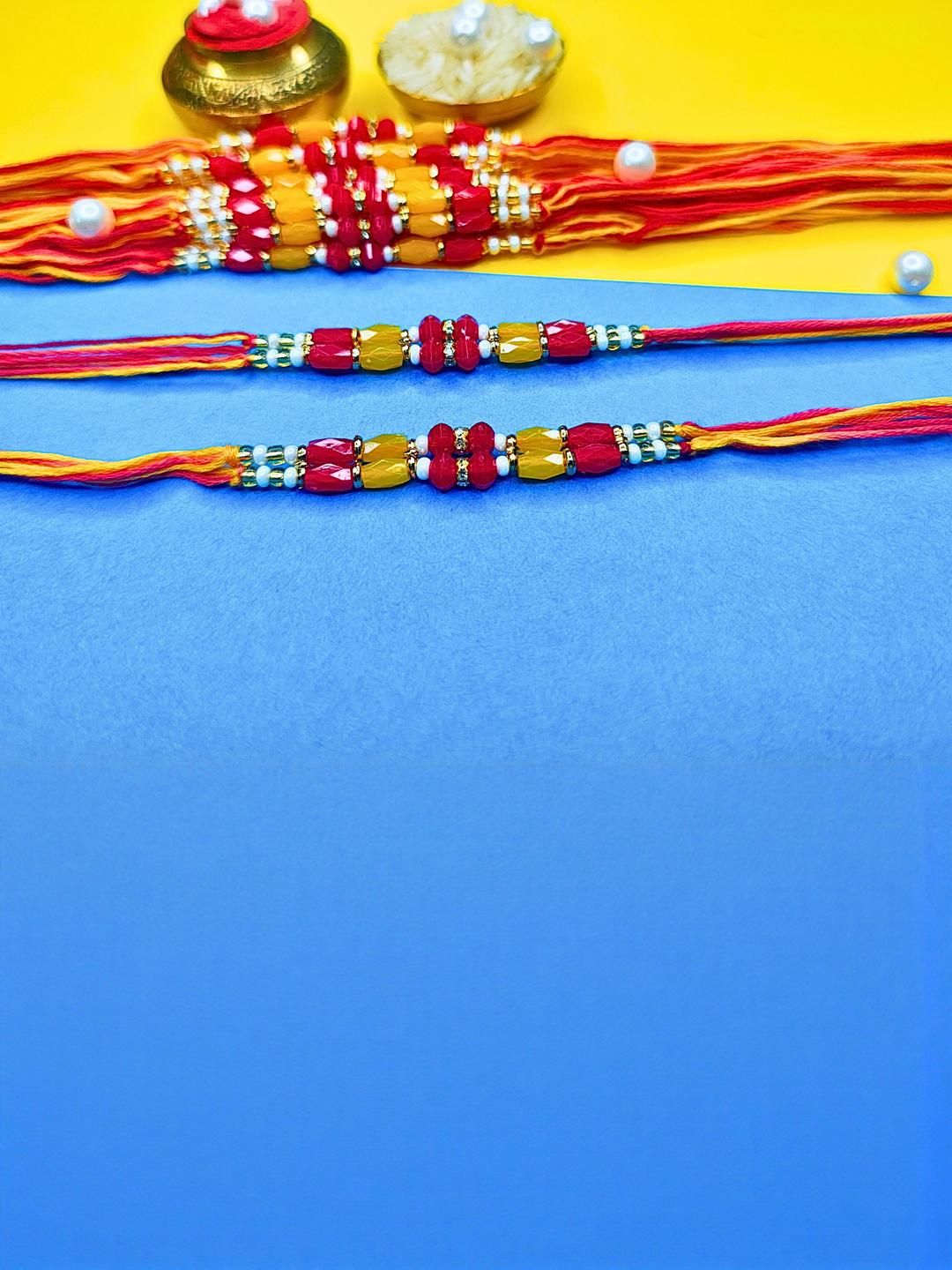 Anouk Set Of 12 Beaded Cotton Thread with AD Stones & Meenakari Designer Rakhi for Brother