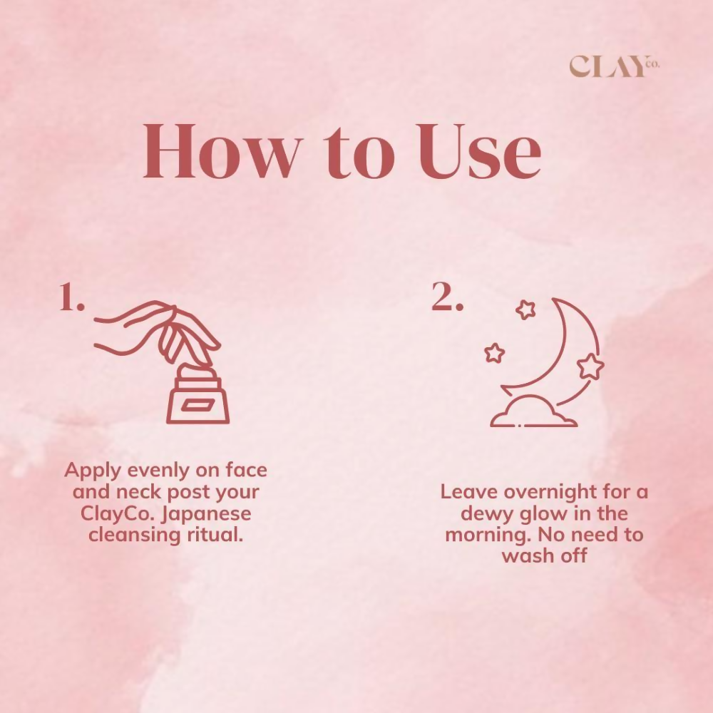 Clayco Rice and Sake sleep mask with Vitamin C, shown in the image, designed to hydrate and brighten skin overnight.