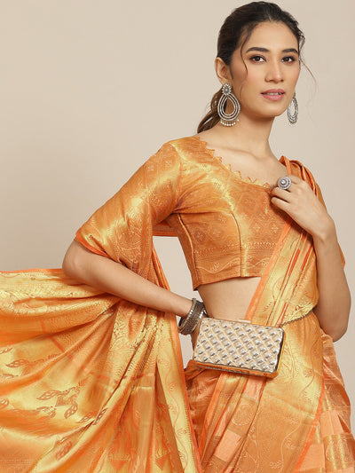 Indyancart RV Women's Royal Banarasi Cotton Silk Zari Woven Saree with Matching Blouse ( KVD1695 )