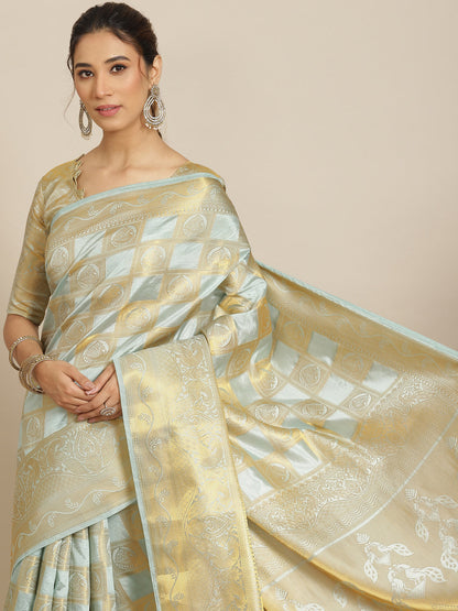 Indyancart RV Women's Royal Banarasi Cotton Silk Zari Woven Saree with Matching Blouse ( KVD1696 )