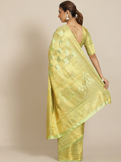 Indyancart RV Women's Royal Banarasi Cotton Silk Zari Woven Saree with Matching Blouse ( KVD1697 )