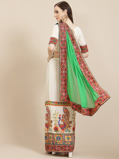 Indyancart RV Women's Designer Flower Pattern Embroidery Georgette Saree with Blouse ( KVD101 )