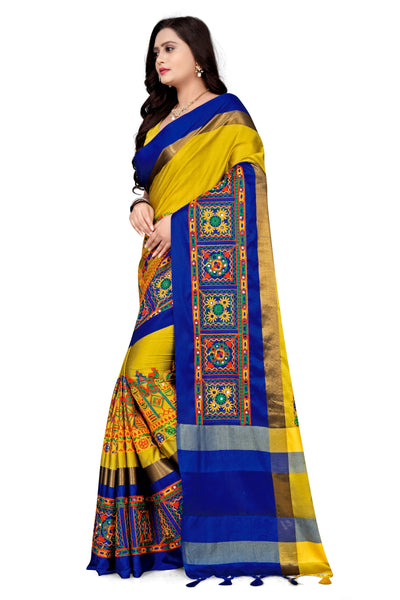 Indyancart RV Women's Cotton Silk with Kutchi Embroidered Work Saree ( KVD1028 )
