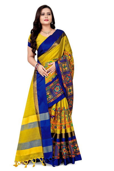 Indyancart RV Women's Cotton Silk with Kutchi Embroidered Work Saree ( KVD1028 )