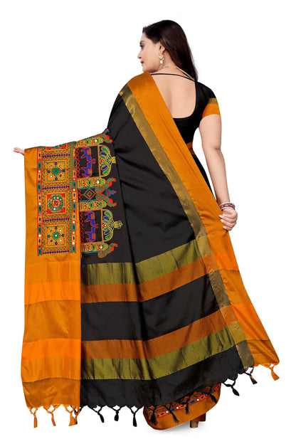 Dhiyona RV Women's Cotton Silk with Kutchi Embroidered Work Saree ( KVD1032 )