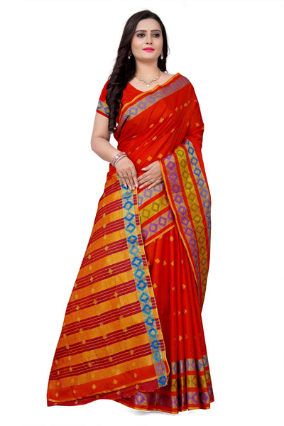 Indyancart RV Women's Jacquard Cotton Silk Zari Butti And Heavy Lace Border Saree With Blouse ( KVD1052 )