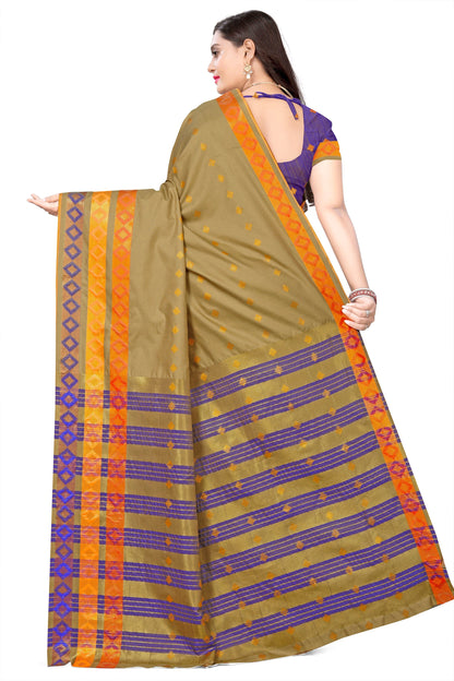 Dhiyona RV Women's Jacquard Cotton Silk Zari Butti And Heavy Lace Border Saree With Blouse ( KVD1053 )