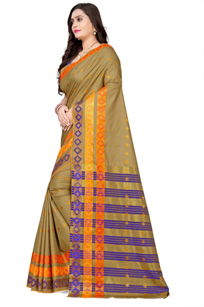 Indyancart RV Women's Jacquard Cotton Silk Zari Butti And Heavy Lace Border Saree With Blouse ( KVD1053 )