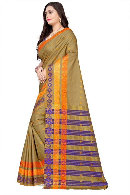 Dhiyona RV Women's Jacquard Cotton Silk Zari Butti And Heavy Lace Border Saree With Blouse ( KVD1053 )