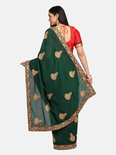 Indyancart RV Women's Vichitra Silk With Cording Embroidery Work Exclusive Saree With Blouse ( KVD1056 )