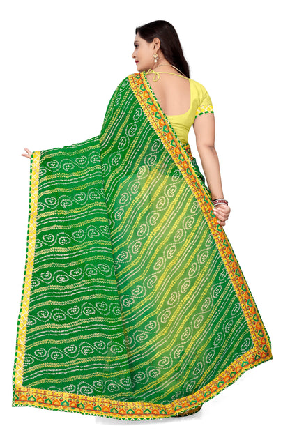 Indyancart RV Women's Bandhani Georgette With Embroidery And Ruffle Saree With Blouse  ( KVD1060 )