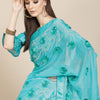 Indyancart RV Women's Chiffon Fabric With Satin Ribbon Flower And Cording Emboirdered Saree With Blouse ( KVD1066 )