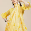 Indyancart RV Women's Chiffon Fabric With Satin Ribbon Flower And Cording Emboirdered Saree With Blouse ( KVD1067 )