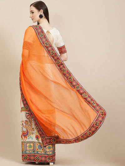 Indyancart RV Women's Designer Flower Pattern Embroidery Georgette Saree with Blouse ( KVD107 )