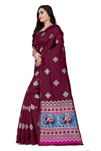 Indyancart RV Women's Banarasi Jacquard With Zari Weaving Saree With Blouse  ( KVD1085 )