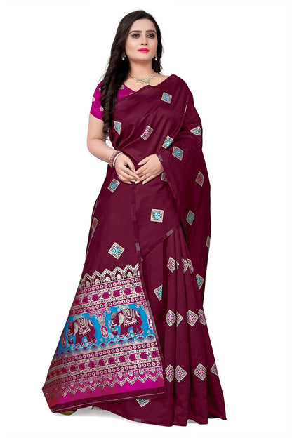 Dhiyona RV Women's Banarasi Jacquard With Zari Weaving Saree With Blouse  ( KVD1085 )