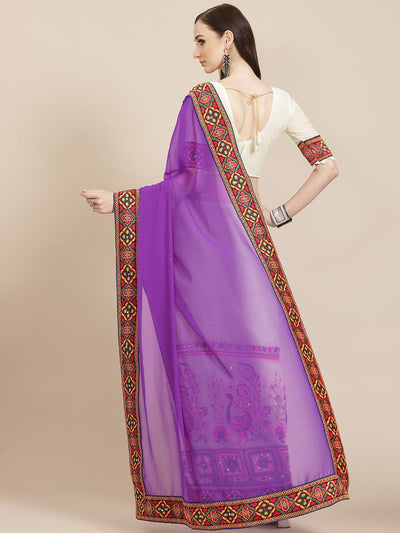 Indyancart RV Women's Designer Flower Pattern Embroidery Georgette Saree with Blouse ( KVD112 )