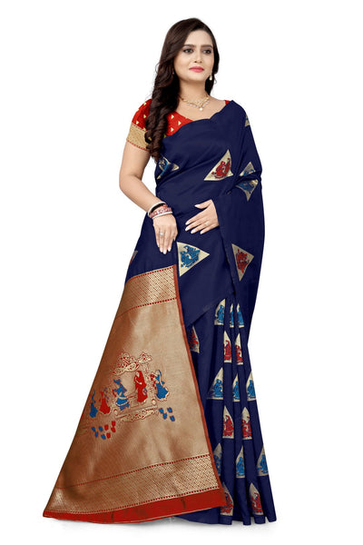 Indyancart RV Women's Banarasi Silk With Silver Zari Weaving Saree With Blouse ( KVD1125 )