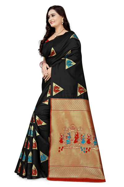 Indyancart RV Women's Banarasi Silk With Silver Zari Weaving Saree With Blouse ( KVD1126 )